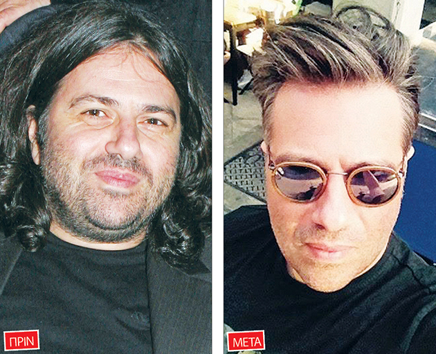 Ο τραγουδιστής με μακριά μαλλιά. Δεξιά: Ο Μάνος Πυροβολάκης στη φωτογραφία που ανέβασε στο ίντερνετ με το νέο λουκ