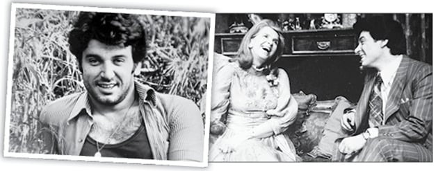 Τα νιάτα στην δόξα τους! Δεκαεννέα ετών ο Τάσος Χαλκιάς στην φύση του Ελαιώνα ποζάρει σαν μοντέλο.. Δεξιά: Με τη μοναδική Βάσω Μανωλίδου, που υποδύθηκε τη μητέρα του Αμάντα στη σκηνή του Εθνικού