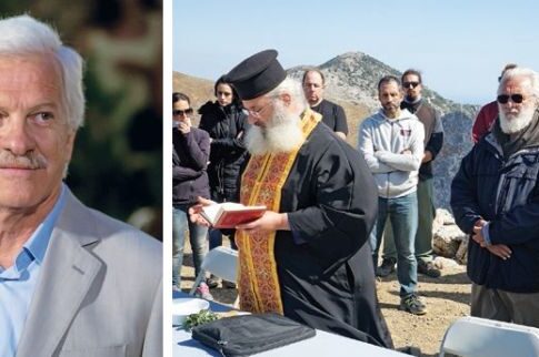 Ιερέας στα γυρίσματα του «Νίκος Καζαντζάκης» στη μνήμη του Νίκου Σμαραγδή