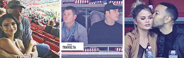 Από αριστερά: Η Εμιλι Ραταϊκόφσκι με τον πατέρα της Τζον. Ο Τζον Τραβόλτα. Η Κρίσι Τέιγκεν με τον σύζυγό της Τζον Λέτζεντ