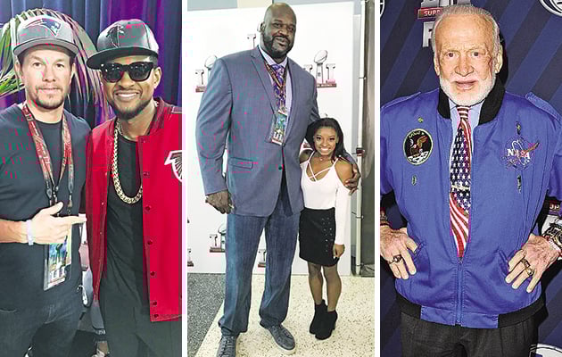 Από αριστερά: O Μαρκ Γουόλμπεργκ με τον κολλητό φίλο του, τον τραγουδιστή Ασερ. Ο Σακίλ Ο' Νιλ με τη Σιμόν Μπάιλς. Ο αστροναύτης Μπαζ Ολντριν