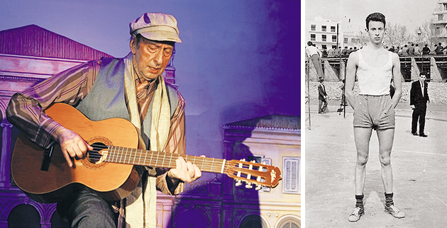 «Καμπαρέ Ελλάς». Τραγουδώντας το «I did it my way», σε στίχους Τούλας Μπούτου. Δεξιά: Εφηβος στον Πανελλήνιο Γυμναστικό Σύλλογο
