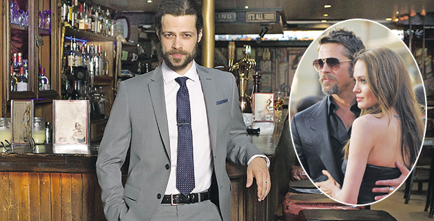 Ο σωσίας του Μπραντ Πιτ Αρης Κοντός. Ένθετη: Ο αυθεντικός Μπραντ Πιτ με την Αντζελίνα Τζολί