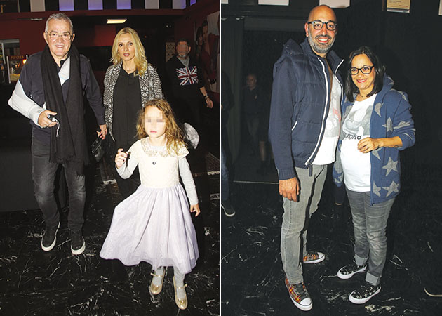 Αριστερά: O Γιώργος Λύρας με την Πέγκυ Ζήνα και τη κόρη τους Ηλέκτρα. Δεξιά: Ο Δημήτρης Στεργίου με την εγκυμονούσα Κατερίνα Τσάβαλου