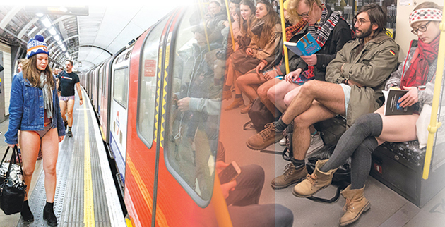 Λίγο πριν από την επιβίβαση. Δεξιά: Καθιστοί μέσα σε βαγόνι