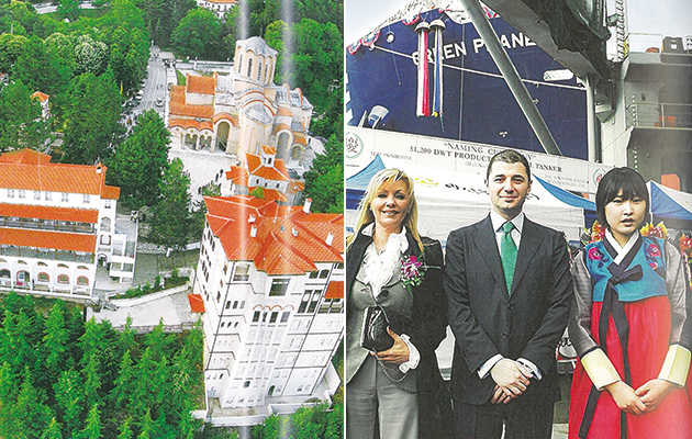 Το Μελισσανίδειον Μέλαθρον αποτελεί ένα επταώροφο λαμπρό οικοδόμημα, που ορθώνεται στην Ι.Μ. Παναγίας Σουμελά. Δεξιά: Ο διευθύνων σύμβουλος της Aegean shipping Γιώργος Μελισσανίδης και η μητέρα του Τζένη στην καθέλκυση του Μ/Τ GREEN PLANET