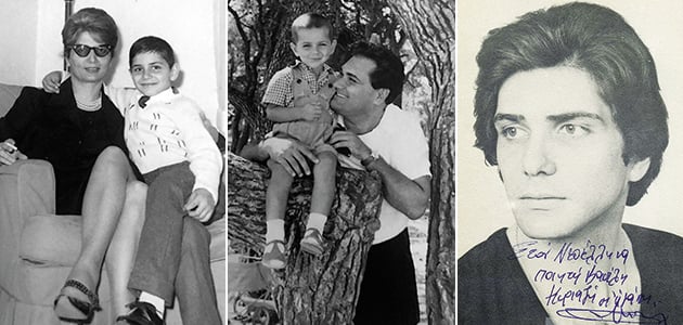 Από αριστερά: ΜΕ ΣΤΙΛ • Πλάι στη μητέρα του Αντιγόνη Μίχα. XΑΜΟΓΕΛΑ • Στον φακό με τον πατέρα του Βύρωνα Κολάση. ΠΟΖΑ • Από τις πρώτες επαγγελματικές του φωτογραφίσεις