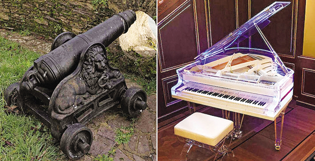 Αριστερά: Κανόνι του 19ου αιώνα. Δεξιά: Το πιάνο από κρύσταλλο