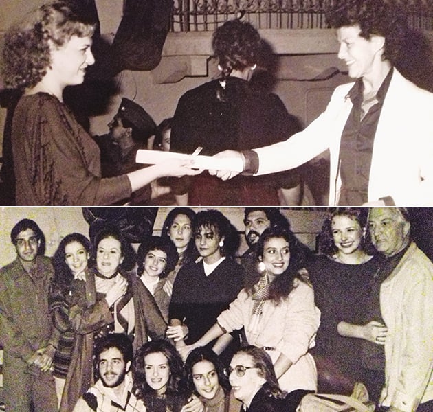 Πάνω: Απονομή διπλώματος από το χέρι της Αλέκας Κατσέλη. Κάτω: ΔΙΠΛΩΜΑ • Το 1982 στη Σχολή του Εθνικού. Στη φωτογραφία διακρίνεται και η Ρίκα Βαγιάννη