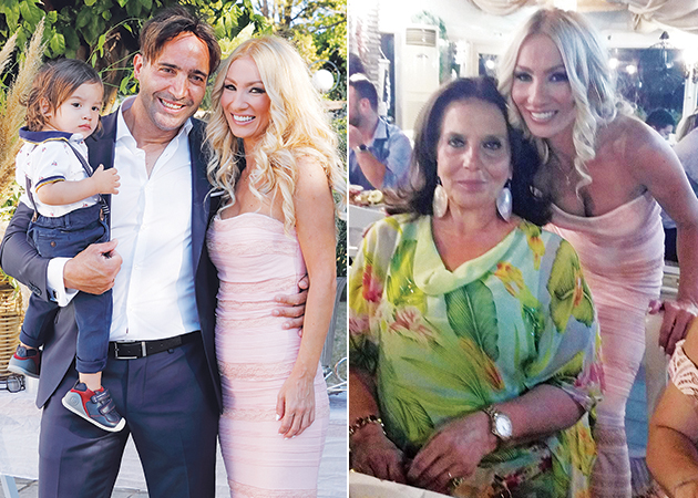 Αριστερά: Οι ευτυχείς γονείς Κόμισσα Κοντογιάννη και Παναγιώτης Γλάστρας με τον Κωνσταντίνο. Δεξιά: Η παρουσιάστρια με τη βουλευτή του ΣΥΡΙΖΑ Θεοδώρα Μεγαλοοικονόμου