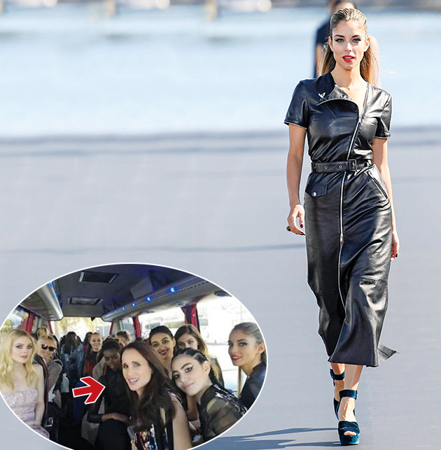 Με total leather η Δούκισσα Νομικού. Ένθετη: Μαζί με την Αντι ΜακΝτάουελ και άλλα αστέρια της μόδας και της τέχνης