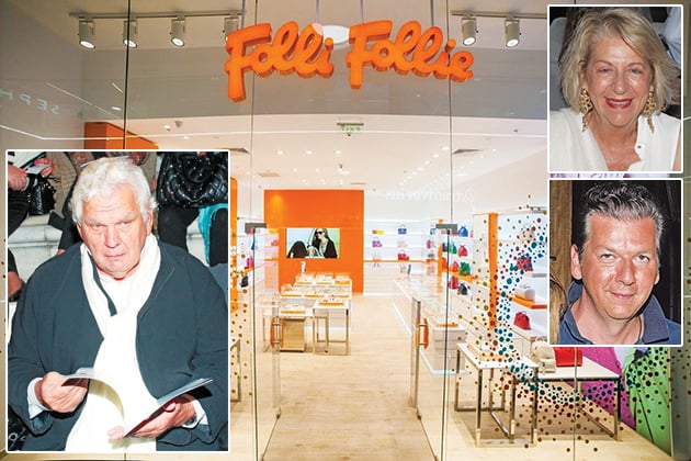 Αριστερά: Ο MR FOLLIE FOLLIE • Δημήτρης Κουτσολιούτσος. Δεξιά: Καίτη Κουτσολιούτσου και Τζώρτζης Κουτσολιούτσος