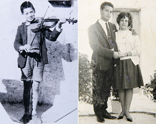 Αριστερά: Βιρτουόζος του βιολιού από πολύ μικρός. Δεξιά: Αγκαλιά με τη σύζυγό του Μαρία