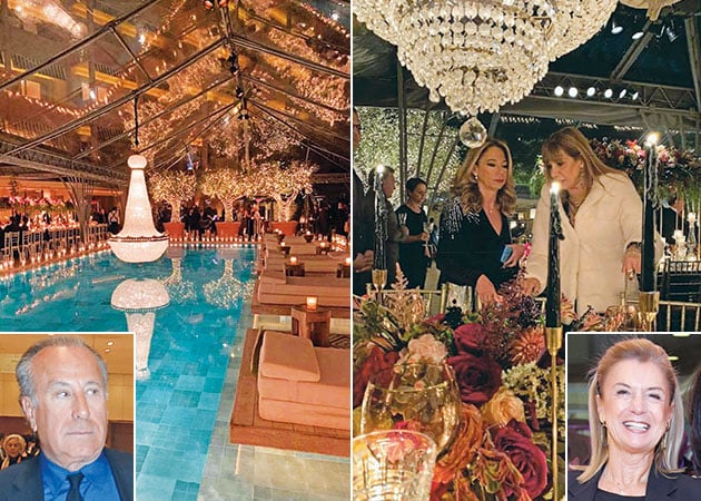 Αριστερά: Υπερπαραγωγή η πισίνα του ξενοδοχείου «The Margi» και ο Στέλιος Αγιοστρατίτης. Δεξιά: Μαρία Σταυρίδη