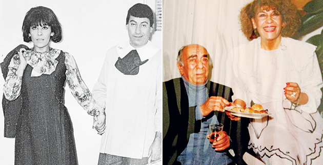 Αριστερά: Με τον Θανάση Βέγγο. Δεξιά: Χαμογελαστή με τον Διονύση Παπαγιαννόπουλο