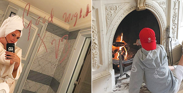 Αριστερά: Selfie της Βικτόρια στο μπάνιο. Δεξιά: Στο τζάκι ο Ρομέο