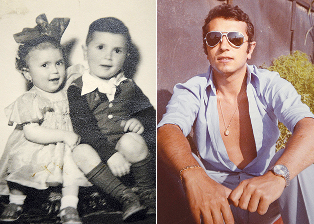 Αριστερά: Πιτσιρίκος με την αδελφούλα του. Δεξιά: Στα 70s με το στιλ της εποχής