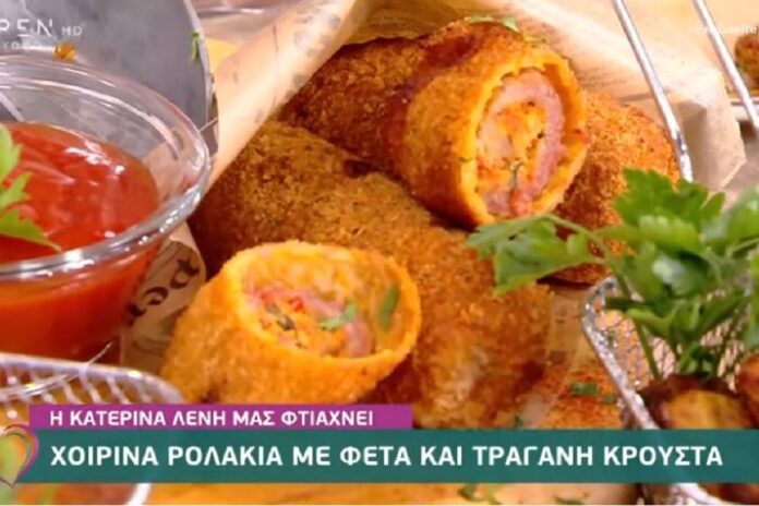 Χοιρινά ρολάκια με φέτα και τραγανή κρούστα από την Κατερίνα Λένη