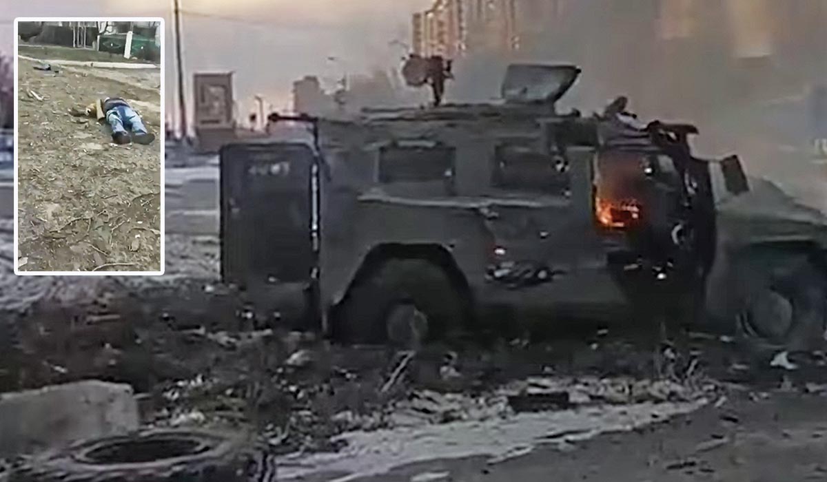 σελ 8 φ1 A Russian military vehicle is seen ablaze in Kharkiv on Sunday morning after troops entered the eastern Ukrainian city