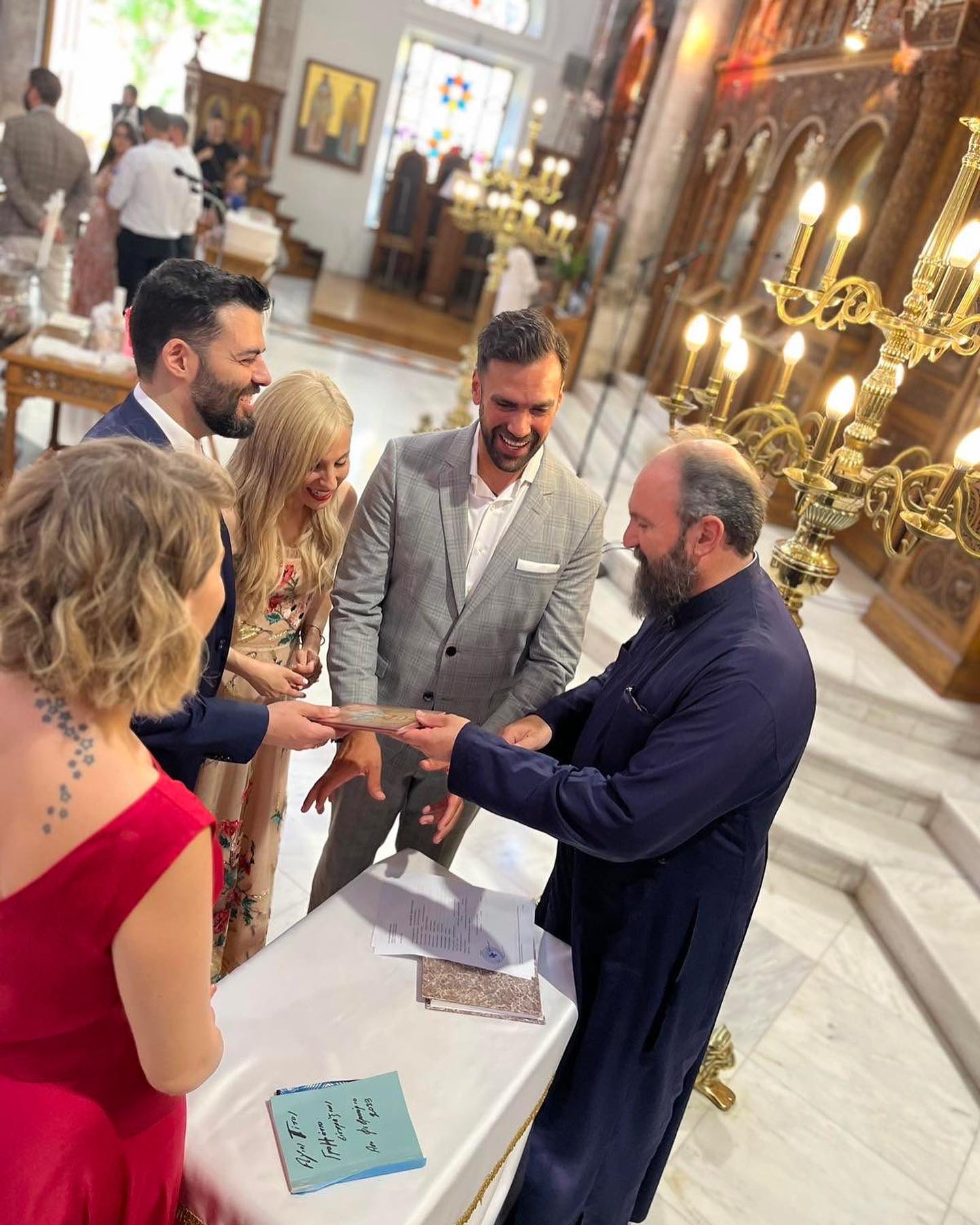Photo shared by Menia Mathioudaki on June 11 2023 tagging @dimitris vourliotis. May be an image of 5 people wedding and