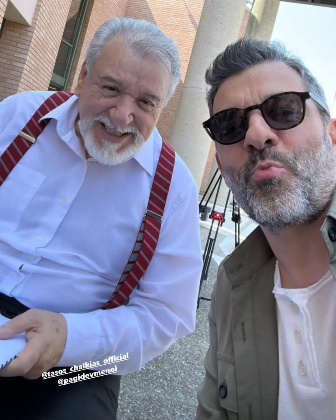 Photo shared by ΠΑΓΙΔΕΥΜΕΝΟΙ on July 18 2023 tagging @petros lagoutis official and @tasos chalkias official. May be an image of 2 people beard dinner jacket and text that says @tasos chalkias o