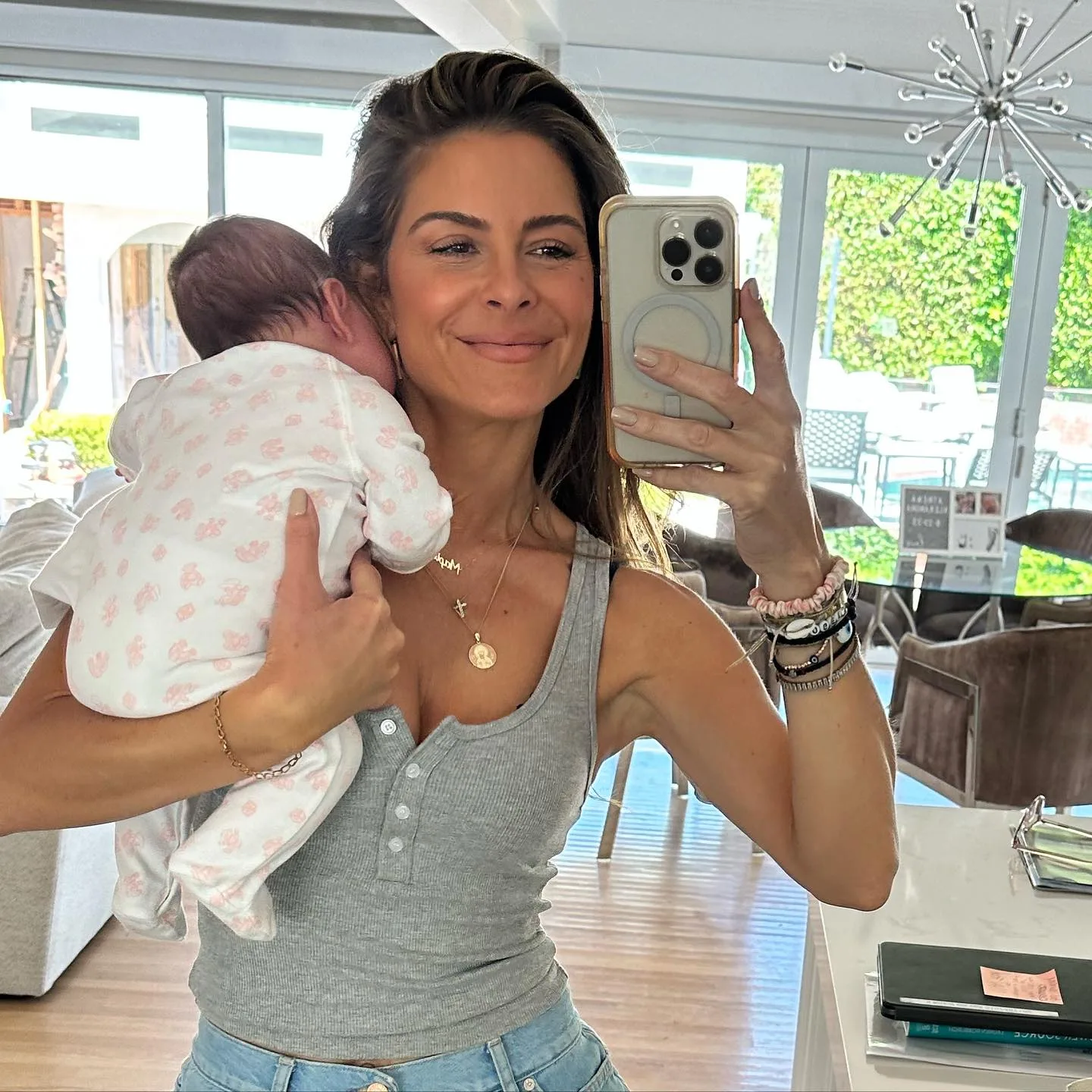 Photo shared by MARIA MENOUNOS on August 14 2023 tagging @lnaclothing. May be a selfie of 1 person baby top and diaper jpg