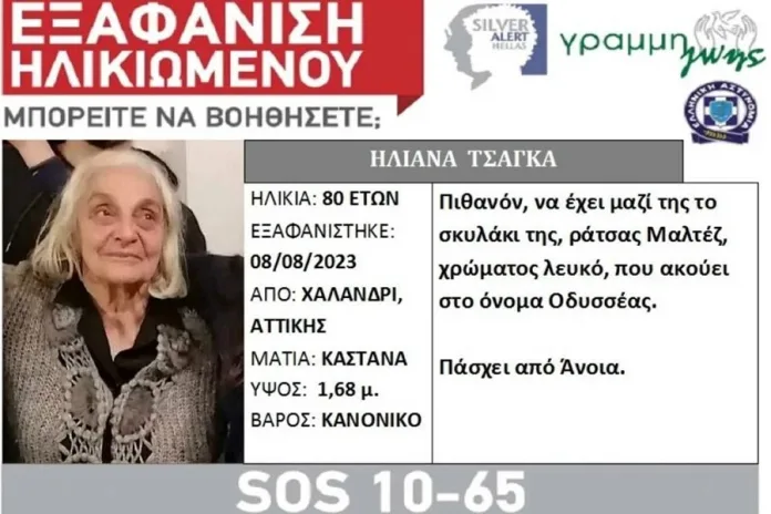 Εξαφανίστηκε η 80χρονη Ηλιάνα Τσαγκά - Η έκκληση της οικογένειάς της