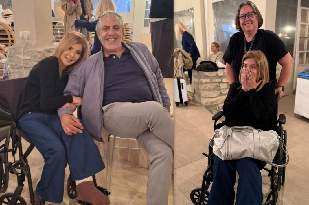 Η Βάσια Παναγοπούλου σε αναπηρικό καροτσάκι στο τελευταίο γύρισμα της «Γης της ελιάς»
