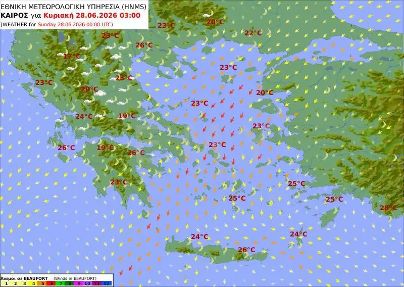 Καιρός ανά περιοχή - Κυριακή 28 Ιουνίου 2026