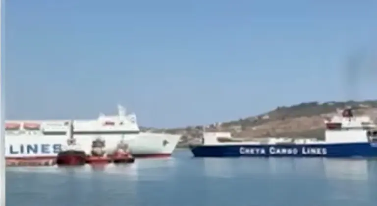 Σύγκρουση δύο πλοίων στο λιμάνι της Σούδας - Βίντεο της στιγμή της σύγκρουσης