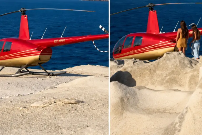 Εικόνες ντροπής στη Μήλο: «Πάρκαραν» ελικόπτερο πάνω στα βράχια στο Σαρακήνικο
