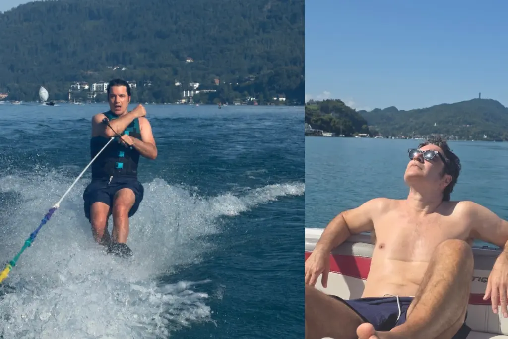 Ο Χριστόφορος Παπακαλιάτης κάνει wakeboard στη λίμνη Wörthersee στην Αυστρία
