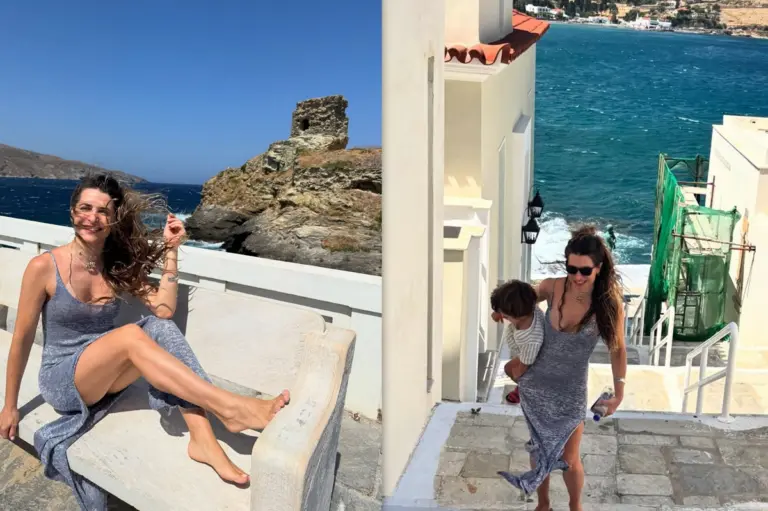 Βασιλική Τρουφάκου: Τα μποφόρ την κράτησαν στην Άνδρο – Οι φωτό με τον γιο της